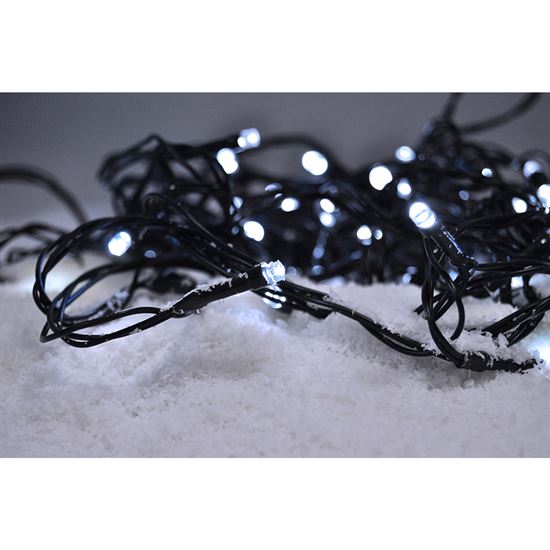 Solight LED vonkajšia vianočná reťaz, 50 LED, 5m, prívod 3m, 8 funkcií, časovač, IP44, studená biela,  1V110-W